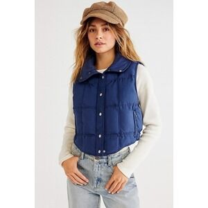 1st Down Womens Goose Down Puffer Vest Navy‎ Blue Size 10 Snap Front Pockets